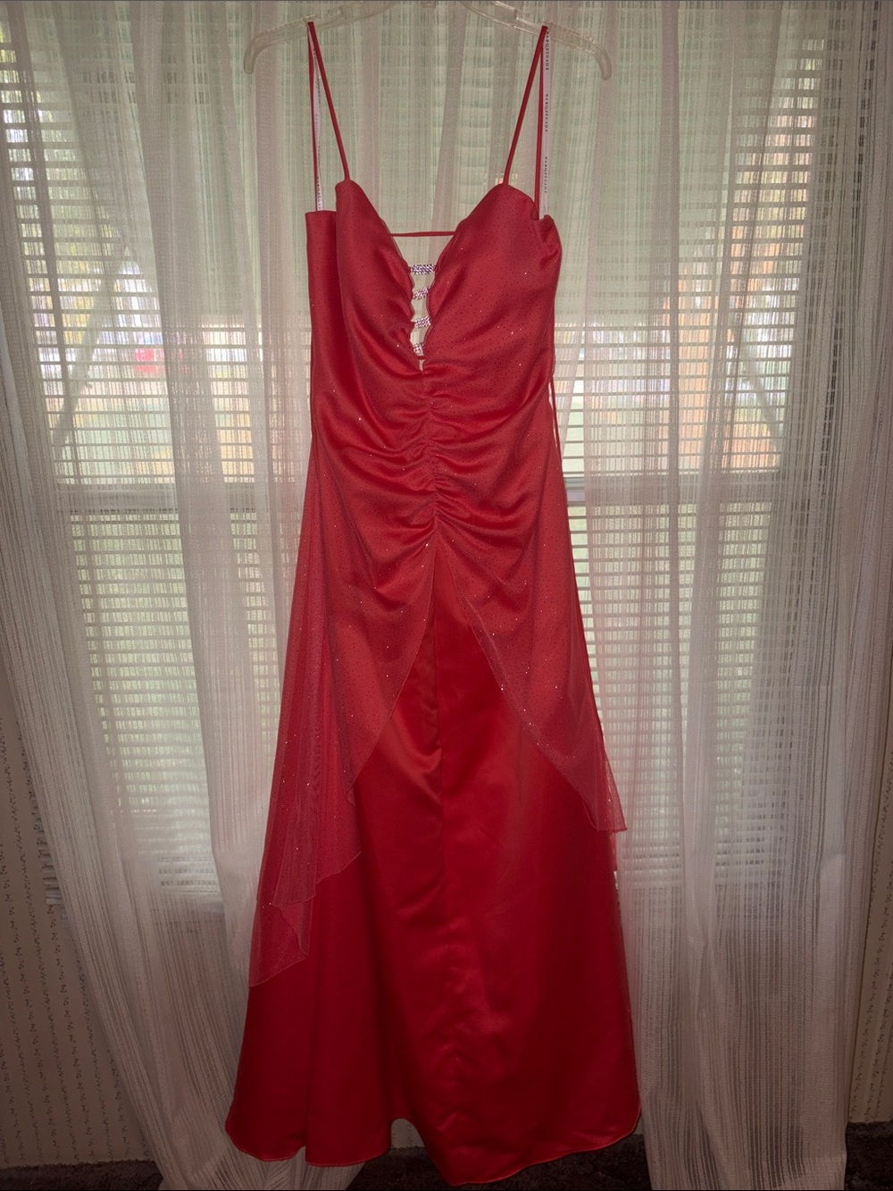 Orange Sparkle Spaghetti-Strap Evening Dress